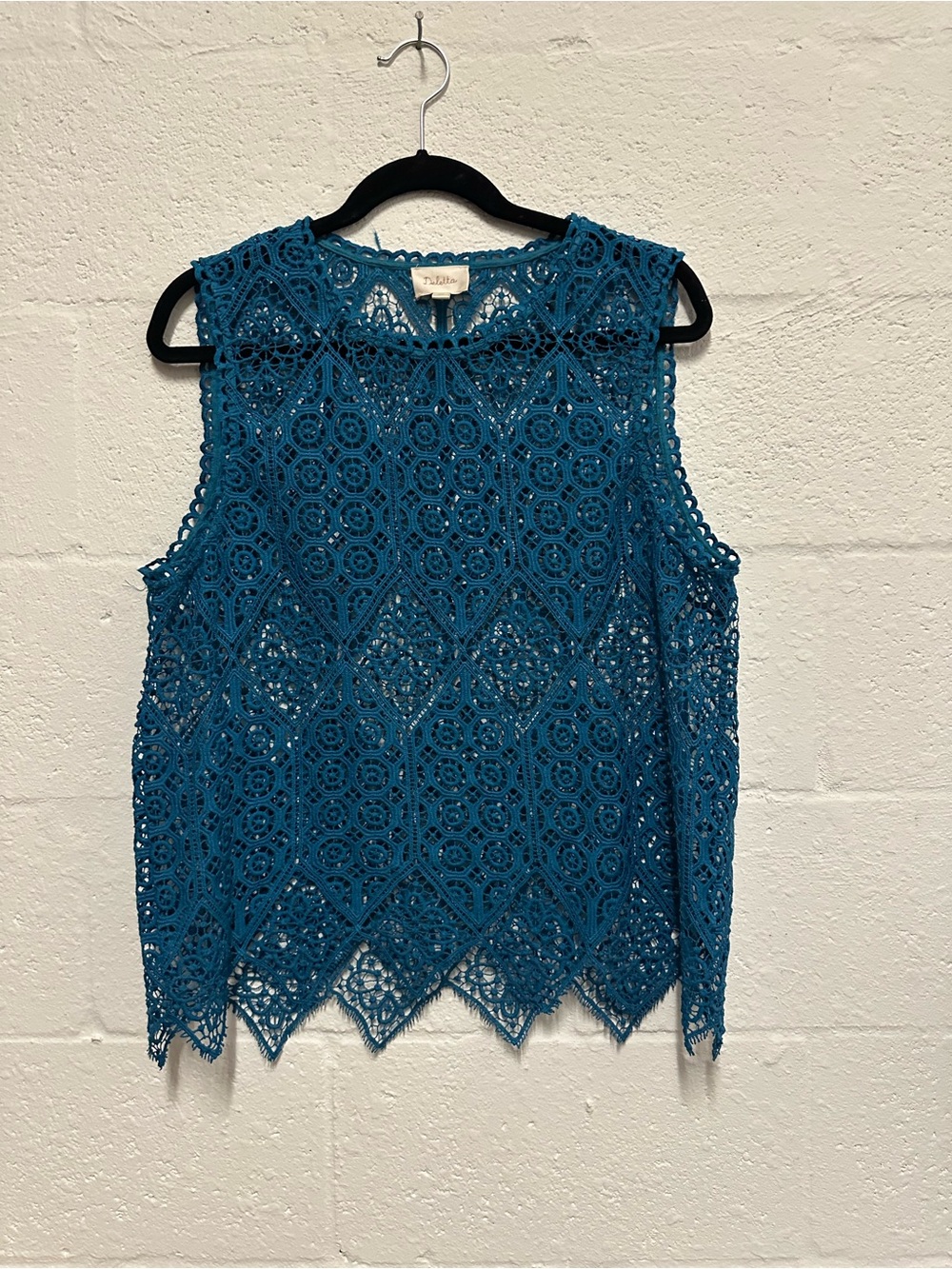 Deletta by Anthropologie Teal Crochet Lace Sleeveless Top